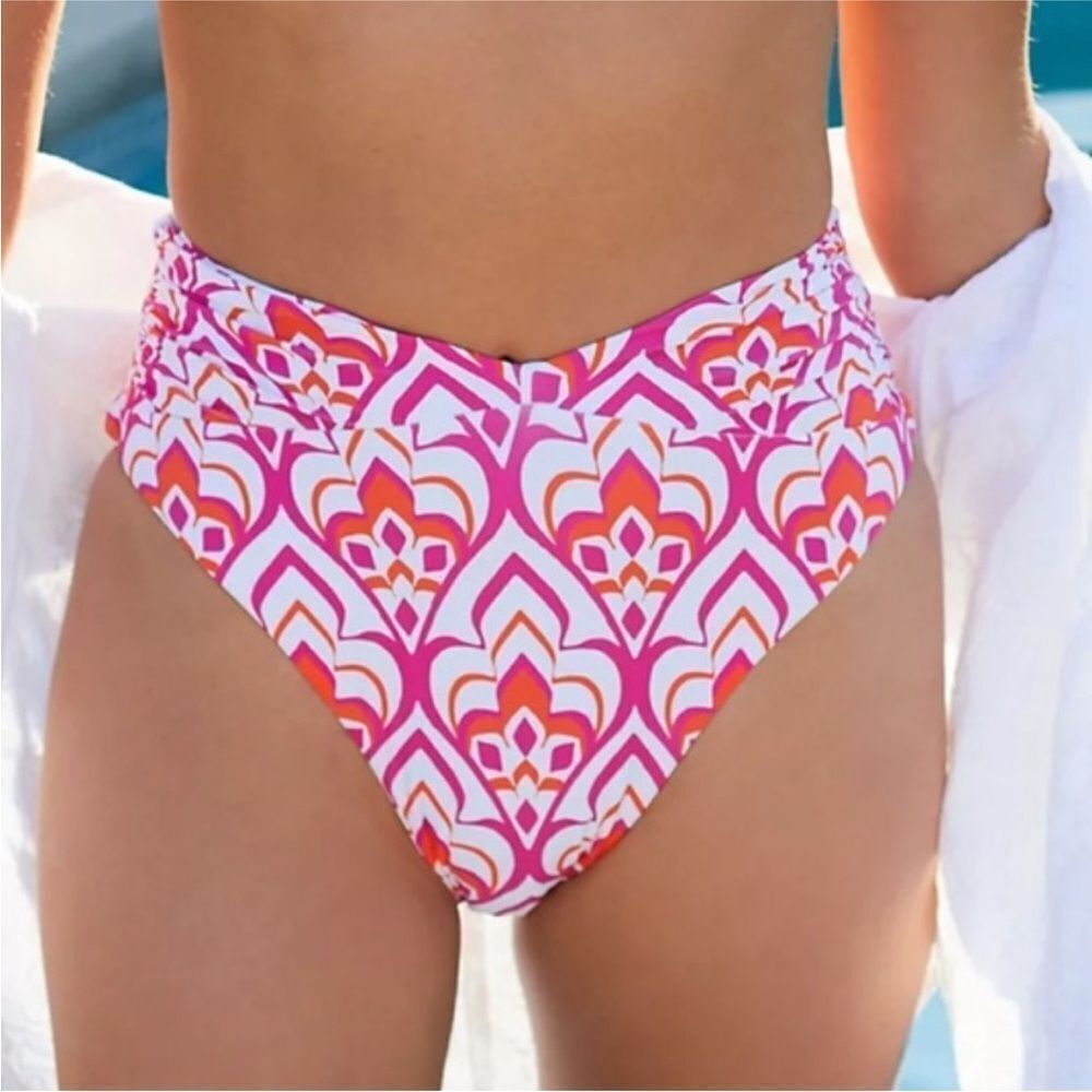 ANTHROPOLOGIE | MAEVE Pink and Orange High-Waisted Bikini Bottom Women’s Size 1X